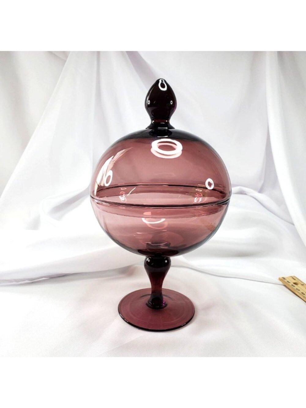 VTG Amethyst Wine Purple Glass Empoli Apothecary Compote Pedestal Candy Dish - Picture 7 of 13